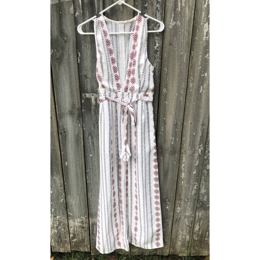 American Threads White & Maroon Aztec Long Cape Romper Size Small